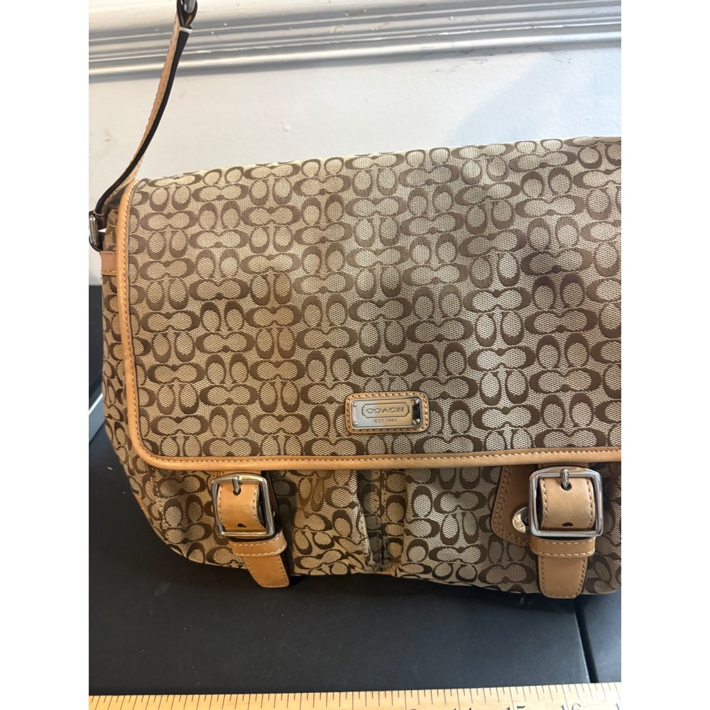 Coach Heritage Signature Messenger Bag Khaki Brown Jacquard F70283